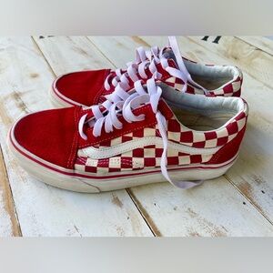 VANS Old Skool Red Checkerboard Sneakers canvas suede 7.5 skateboard streetwear